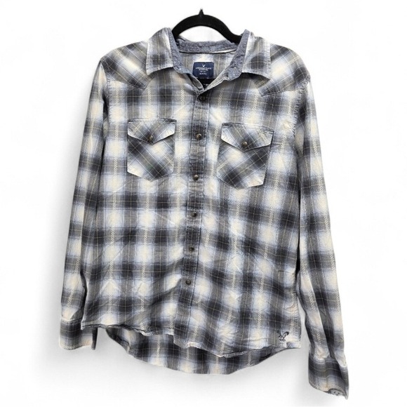 American Eagle Outfitters Other - American Eagle Slim Fit Plaid Flannel Shirt Men's M Gray Cotton Button Up Grunge